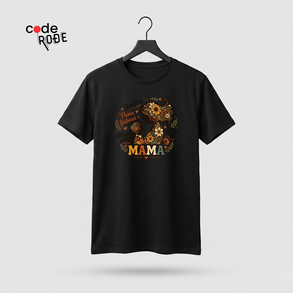 crna majica mama boho dizajn cvece poklon za mamu Code Rode