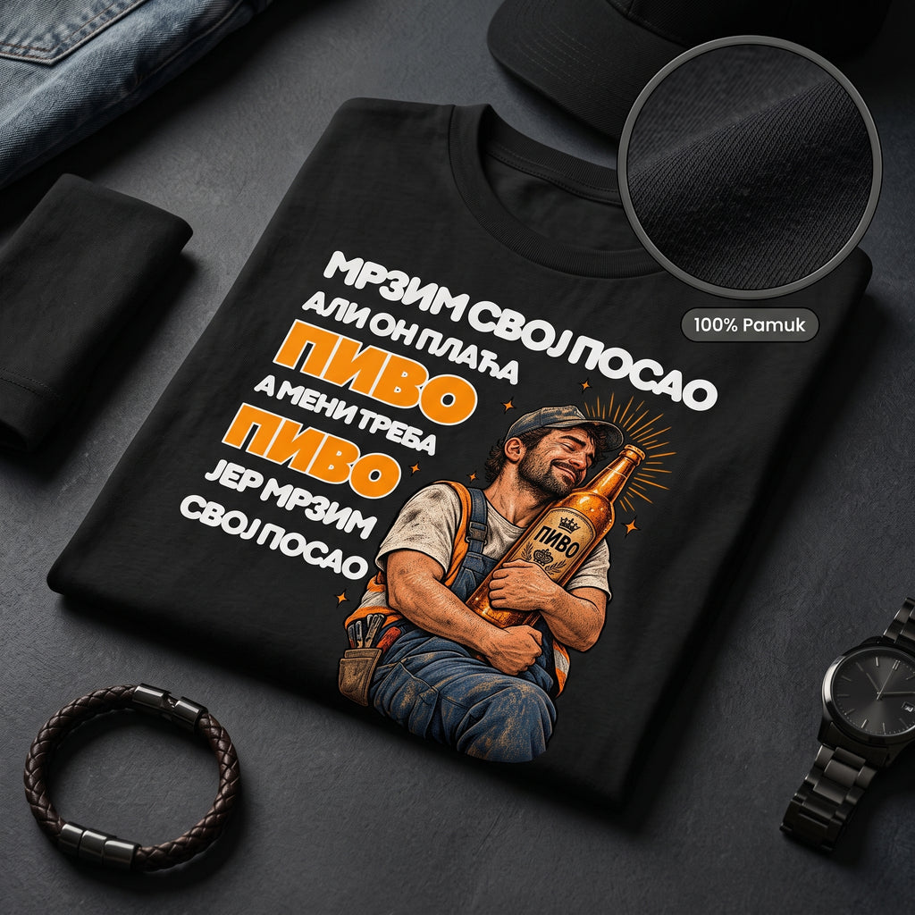 crna i bela saljiva majica mrzim posao pivo poklon Code Rode Srbija