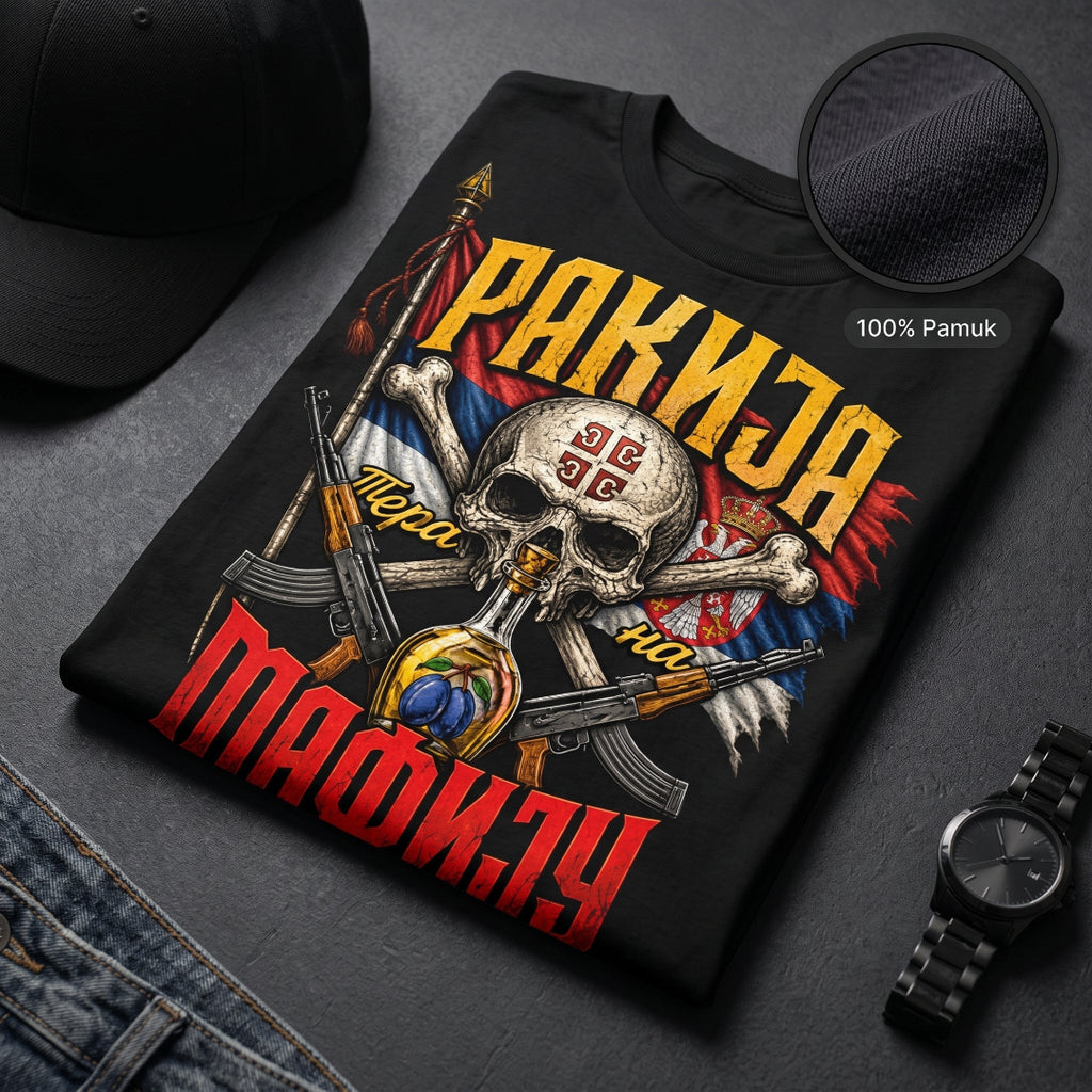Majica sa stampom dizajn rakija tera na mafiju crna najbolji poklon