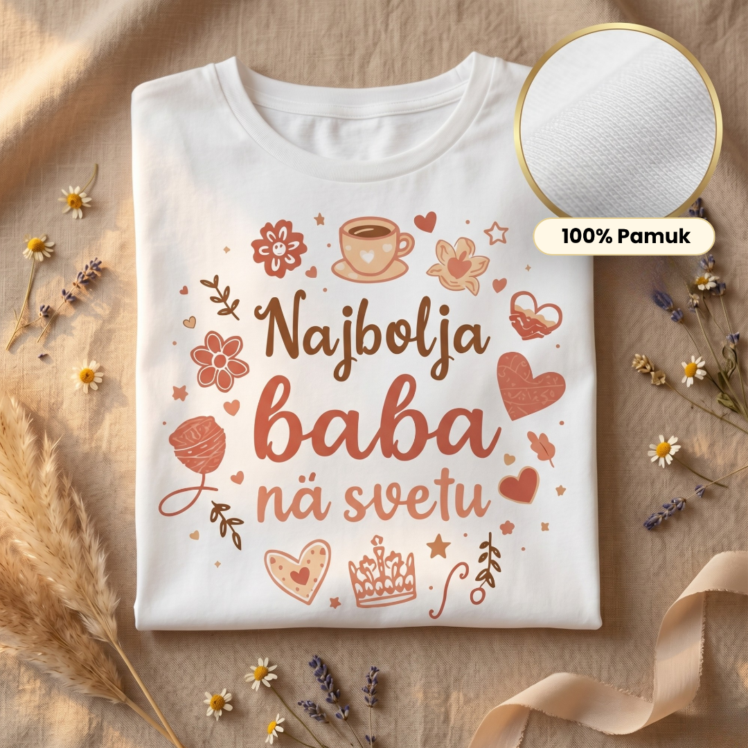 bela majica sa natpisom najbolja baba na svetu Srbija